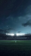 Fototapeta premium Tranquil starry night over a lit and quiet sports stadium