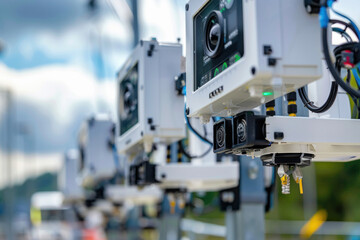 close up of cellular repeaters mounted on a pole