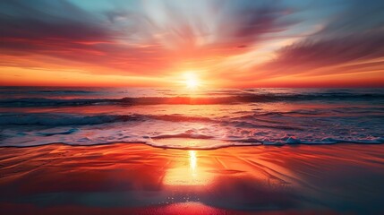 Fototapeta premium Sunset over the ocean as the sun slowly