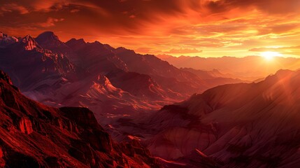 Naklejka premium The sunset mountains are painted in vibrant shades img