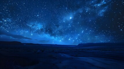 The starry sky stretches over the desert dotted
