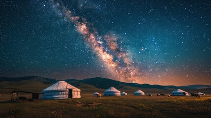 Spacious tent setup under a bright Milky Way sky