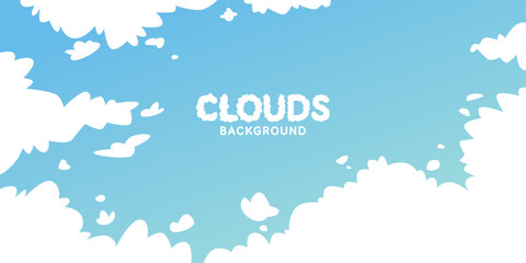 Fluffy clouds. Cartoon clouds in a blue sky. Cute vector illustration for creativity. Background for illustration.