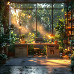 Obraz premium Office space blur workplace work space table work office computer abstract office bokeh background