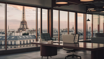 Office with View of Paris Skyline and Eiffel Tower 
