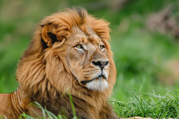 Fototapeta premium lion resting on the grass