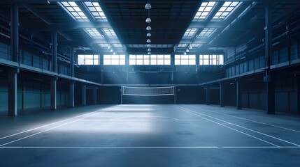 Empty professional volleyball court in lights. 