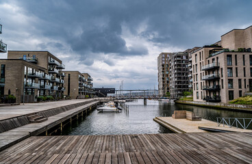 Marina harbor in the city of Vejle in Denmark