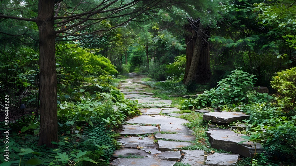 Poster a landscaped path paved with natural stone image