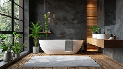 Modern Bathroom Interior with Green Plants