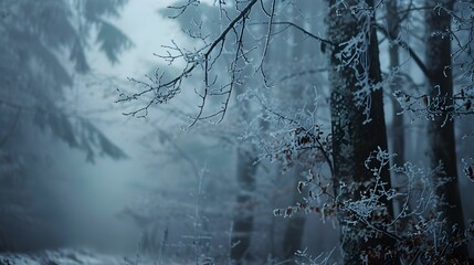 Frosty fog envelops the forest image
