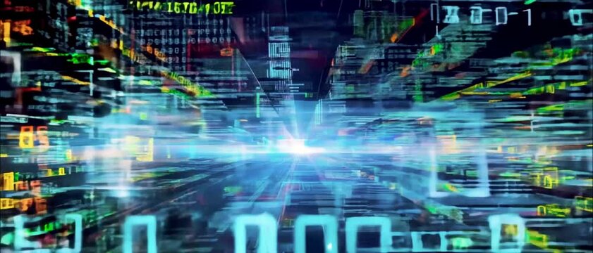 Abstract digital glitch effect with noise looped background. Error signal loop. Virus code and software hack concept. Cyber security Background effect Code and data glitch 4k video