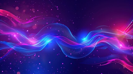 Obraz premium Midnight Neon Abstract Background with Luminous Waveforms and Glitters