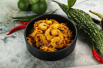 Indian cuisine - briani with prawns