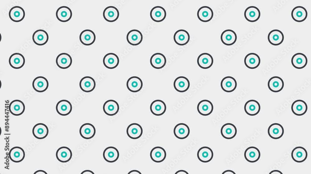 Poster seamless animation loop of minimalist circular pattern with blue and black concentric circles on whi