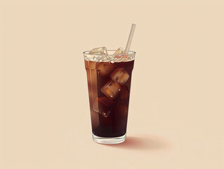 A tall glass of iced coffee against a soft beige background.