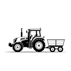 Black and White Illustration of Agricultural Vehicle