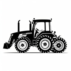 Isolated Silhouette of Farm Tractor in Black and White