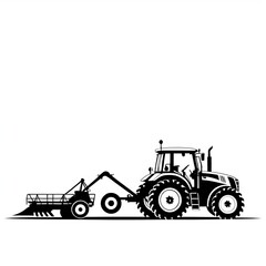 Isolated Silhouette of Farming Tractor