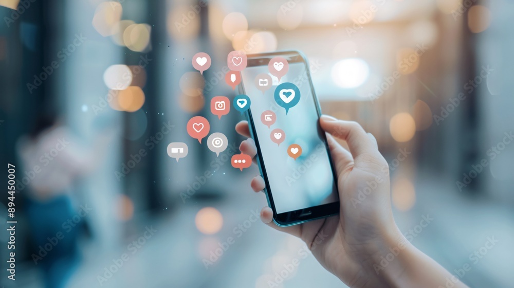 Poster professional setting with a smartphone displaying new social media analytics