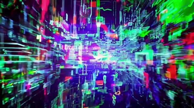 Abstract digital glitch effect with noise looped background. Error signal loop. Virus code and software hack concept. Cyber security Background effect Code and data glitch 4k video