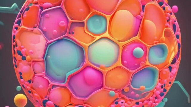 Cell division animation, hexagon and square shapes, mitosis process
