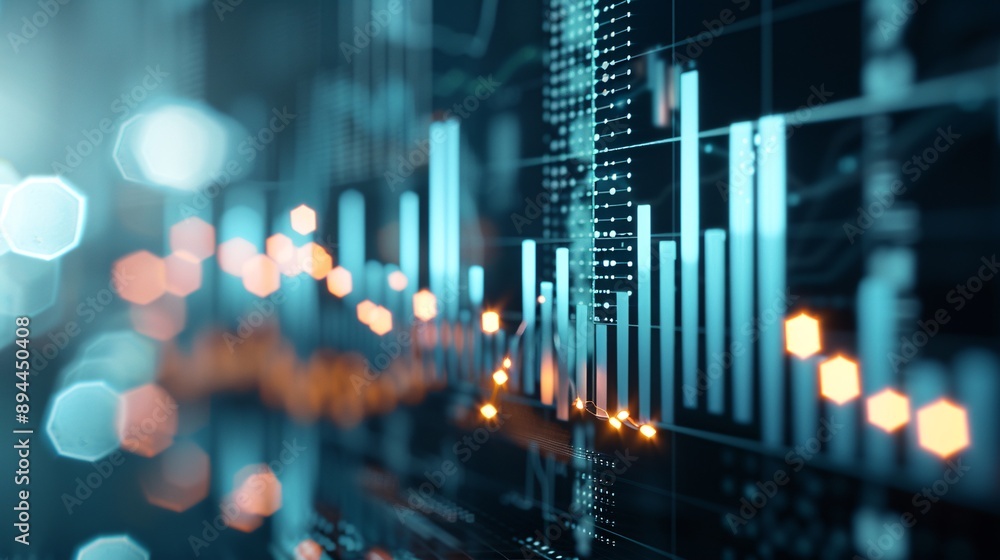 Poster gentle lighting on a digital analytics dashboard with a high-tech background