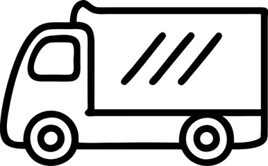 A black and white line drawing of a delivery truck on a white background