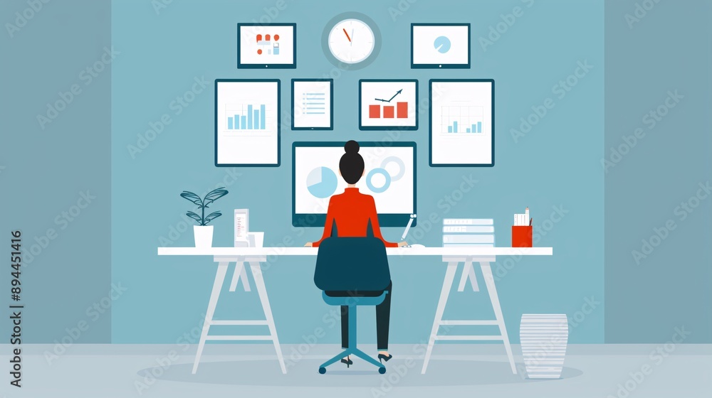 Aufkleber natural workspace with seo graphs and creative elements, emphasizing content creation