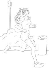 illustration d'une femme qui cour d'anse un parc, dessin de ligne 