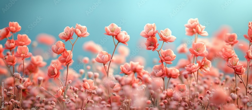 Canvas Prints A Field of Delicate Peach Blossoms Under a Blue Sky