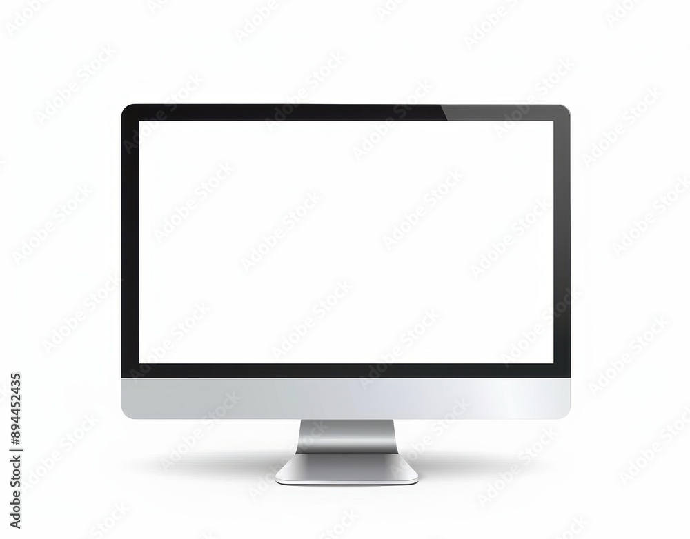 Poster a computer monitor is sitting on a white background. the screen is black and empty