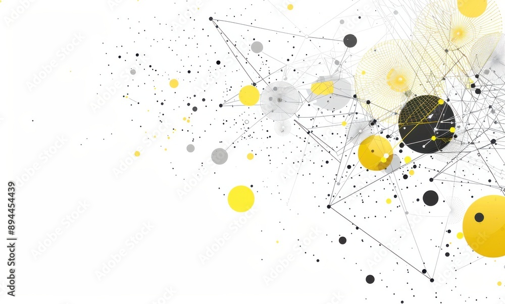 Poster a white background with a yellow and black circle in the middle. the circle is surrounded by many ot