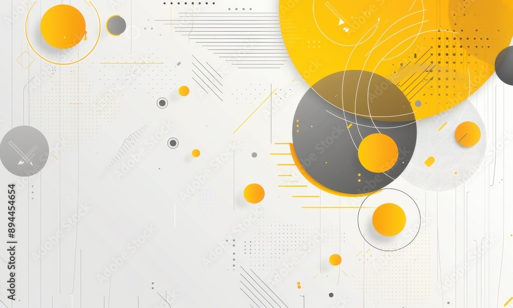Poster a white background with a yellow circle and gray circle. the circles are in different sizes and are 