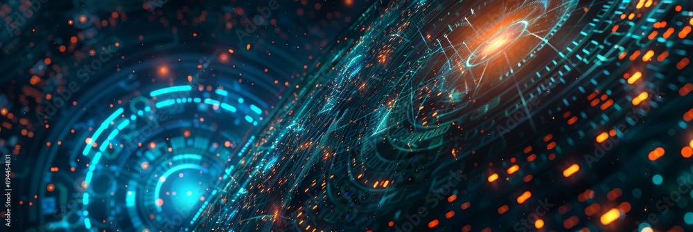Poster futuristic digital tech background with abstract graphics and data flow depicting innovation and con