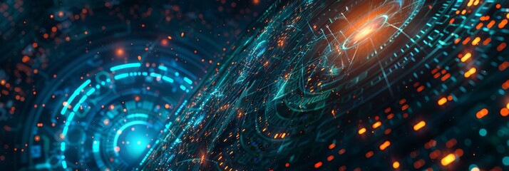 Obraz premium Futuristic digital tech background with abstract graphics and data flow depicting innovation and connectivity