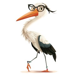 Fototapeta premium Stork Geek Chic animal fashion cartoon isolated whitebackground 16:9