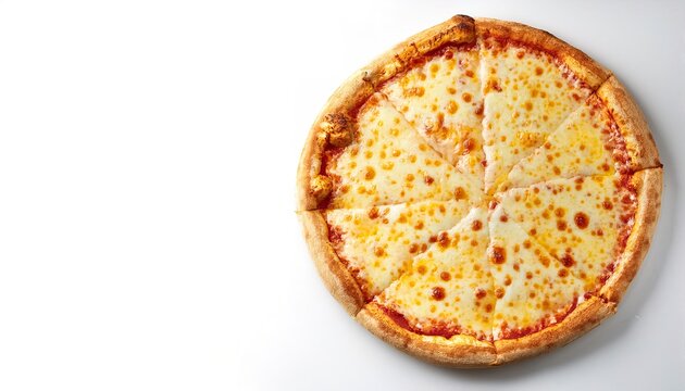 delicious cheeze pizza on isolated on white background with copy space. personal size for one meal with melted mozzarella and a thin layer of red tomato sauce