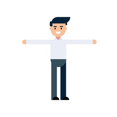  A man in white shirt is standing. Flat design, isolated on white background. Vector