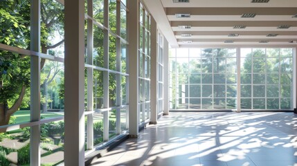 Modern Interior with Large Windows and Tree Shadows