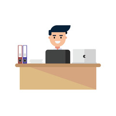 Business man working in office. Flat design, isolated on white background. Vector illustration