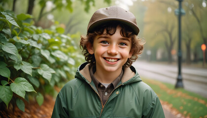 A Portrait of a Smiling Boy with Brown Curls
