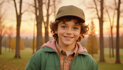 A Portrait of a Smiling Boy with Brown Curls