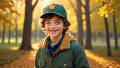 A Portrait of a Smiling Boy with Brown Curls