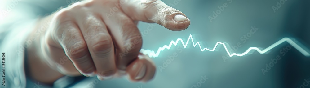Poster a hand pointing at a graph with a lightning bolt