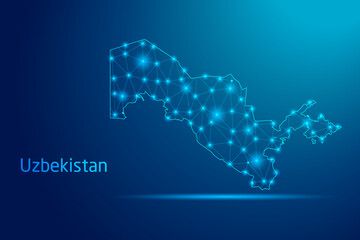 Uzbekistan map - concept of communication technology, graphic of low poly.