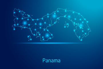 Panama map - concept of communication technology, graphic of low poly.