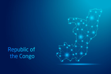 Republic of the Congo map - concept of communication technology, graphic of low poly.