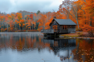 Fototapeta premium Exploring the scenic beauty of New Englands fall foliage during a September road trip