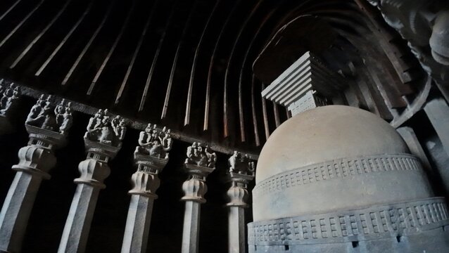 inside chaitya hall , karla caves, Maharashtra, India 
